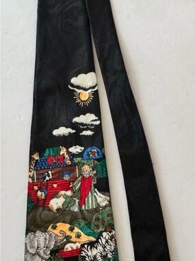 Renaissance Men’s Necktie Noah's Ark Bible Polyester Black Background